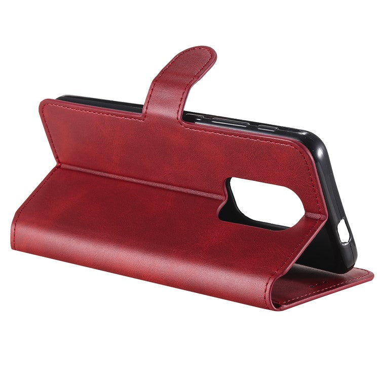 Classic Wallet Stand Flip Leather Phone Case for Motorola Moto G9 Play / Motorola Moto E7 Plus - Red