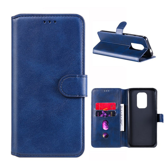 Classic Wallet Stand Flip Leather Phone Case for Motorola Moto G9 Play / Motorola Moto E7 Plus - Blue