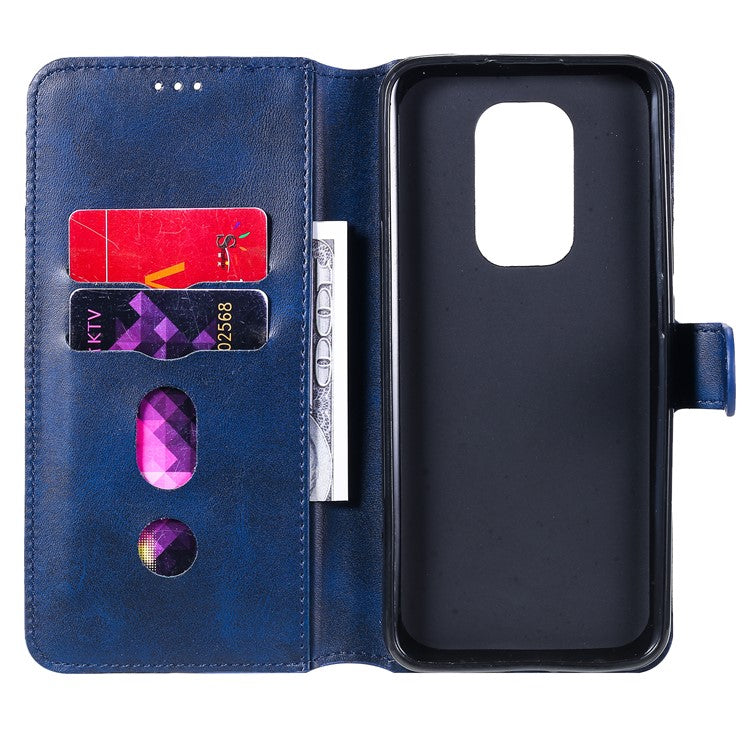 Classic Wallet Stand Flip Leather Phone Case for Motorola Moto G9 Play / Motorola Moto E7 Plus - Blue