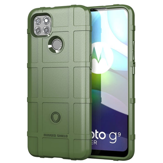 Rugged Shield Square Grid Texture TPU Phone Cover for Motorola Moto G9 Power - Green