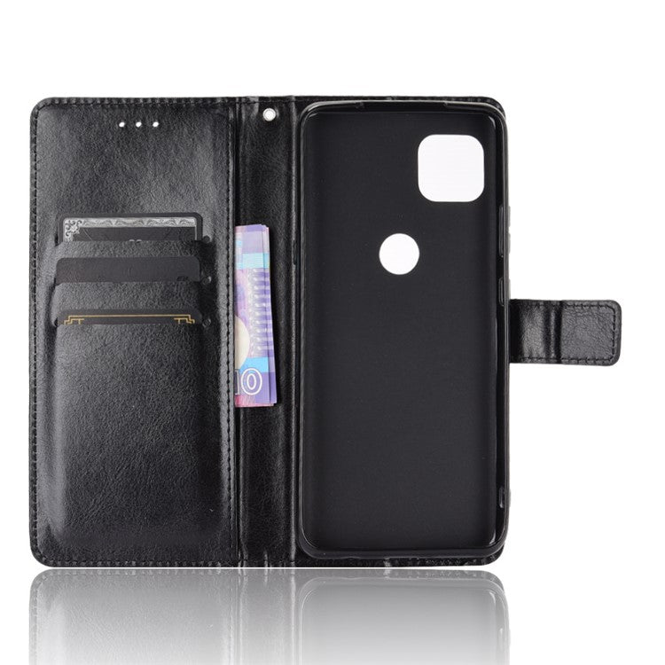 Crazy Horse Wallet Stand Leather Shell with Strap for Motorola Moto G 5G - Black