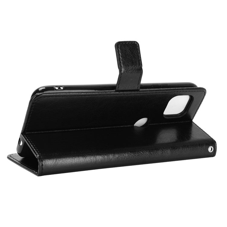Crazy Horse Wallet Stand Leather Shell with Strap for Motorola Moto G 5G - Black