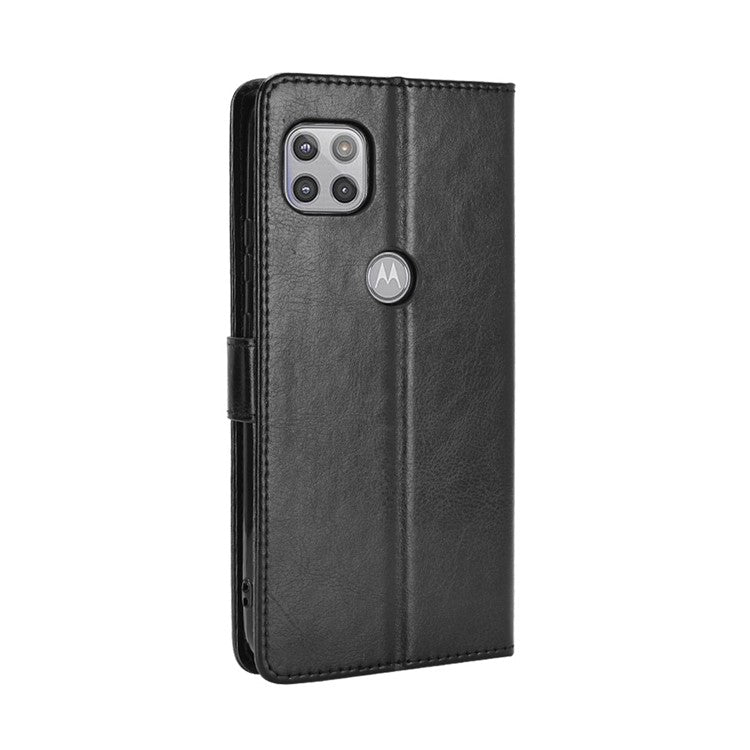 Crazy Horse Wallet Stand Leather Shell with Strap for Motorola Moto G 5G - Black