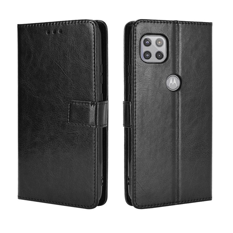 Crazy Horse Wallet Stand Leather Shell with Strap for Motorola Moto G 5G - Black