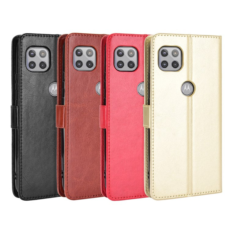 Crazy Horse Wallet Stand Leather Shell with Strap for Motorola Moto G 5G - Black