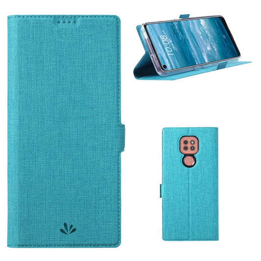 VILI K Series Cross Texture Leather Phone Wallet Stand Cover Case for Motorola Moto G9 Play - Blue