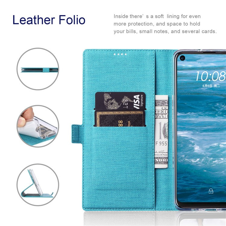 VILI K Series Cross Texture Leather Phone Wallet Stand Cover Case for Motorola Moto G9 Play - Blue