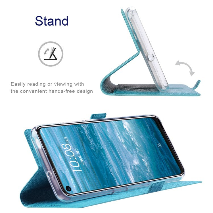 VILI K Series Cross Texture Leather Phone Wallet Stand Cover Case for Motorola Moto G9 Play - Blue
