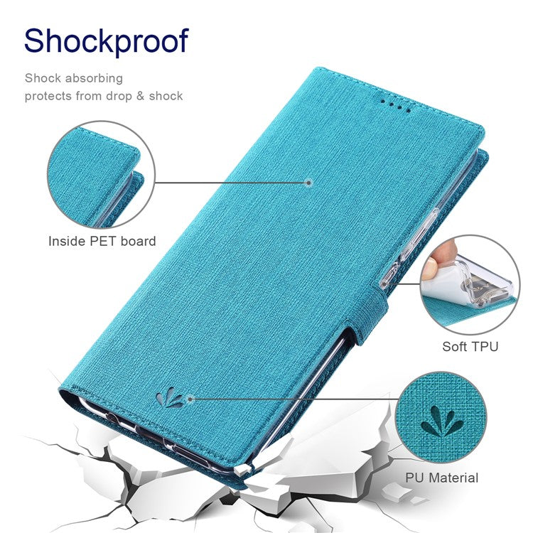 VILI K Series Cross Texture Leather Phone Wallet Stand Cover Case for Motorola Moto G9 Play - Blue