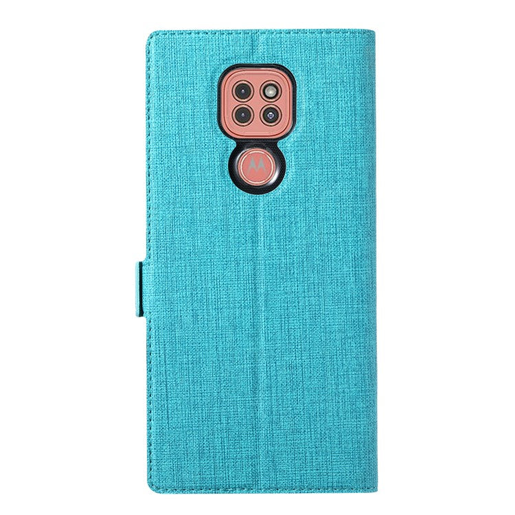 VILI K Series Cross Texture Leather Phone Wallet Stand Cover Case for Motorola Moto G9 Play - Blue