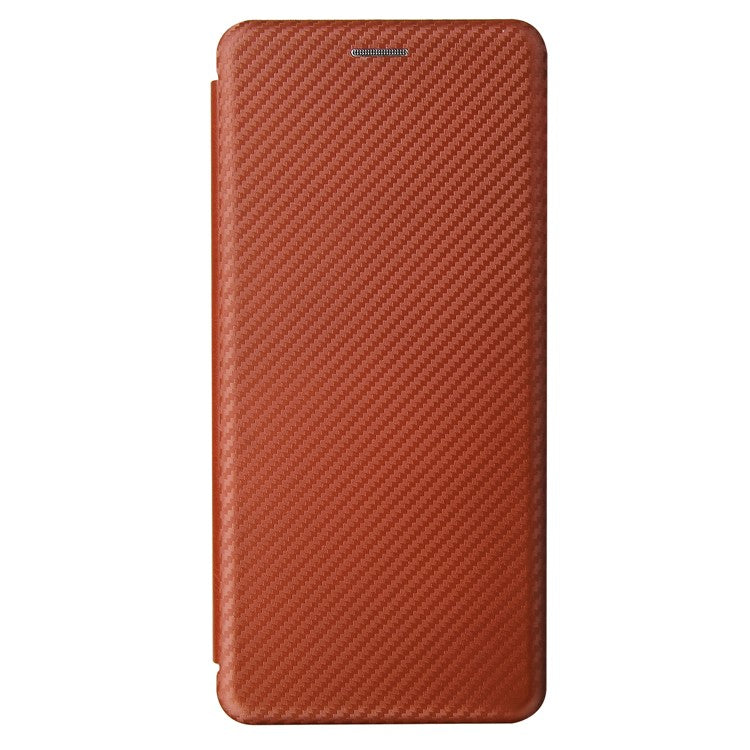 Auto-absorbed Carbon Fiber Leather Case with Card Holder for Motorola Moto G9 Power - Brown