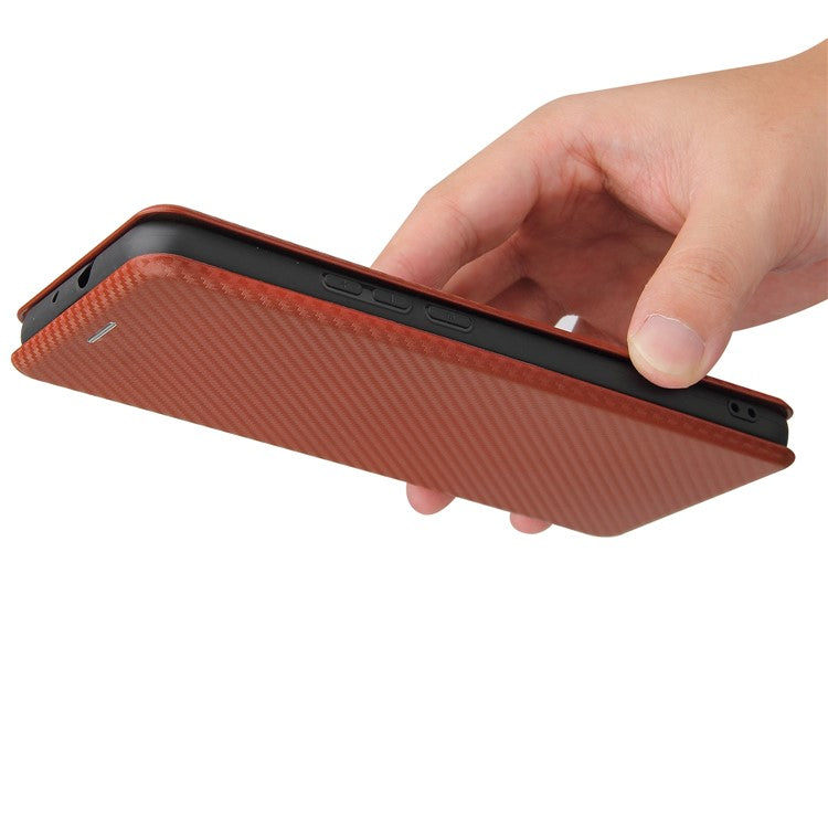 Auto-absorbed Carbon Fiber Leather Case with Card Holder for Motorola Moto G9 Power - Brown