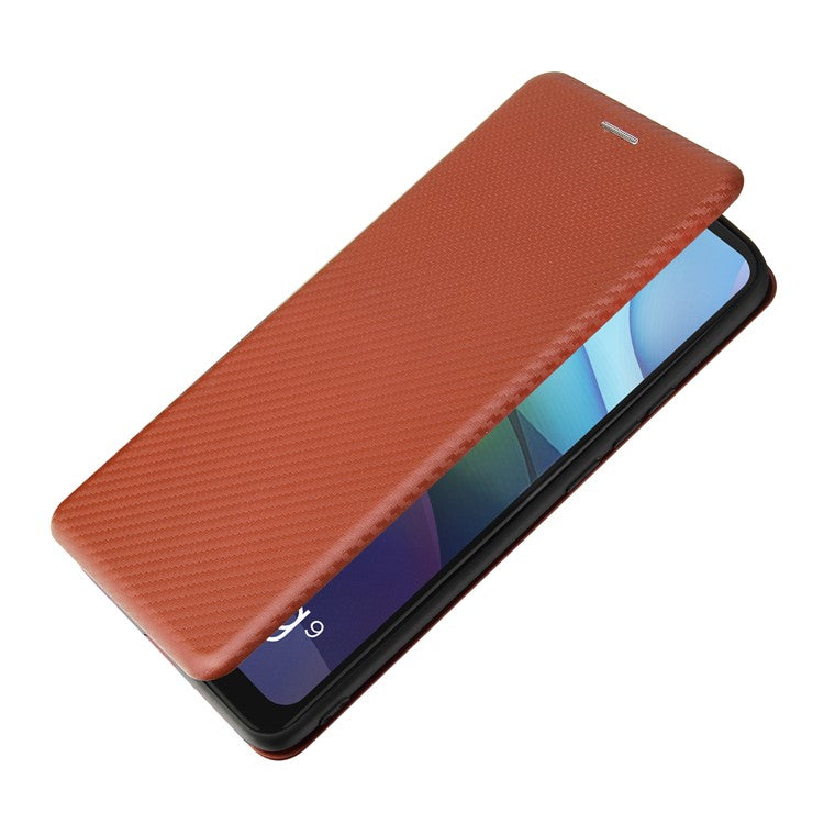 Auto-absorbed Carbon Fiber Leather Case with Card Holder for Motorola Moto G9 Power - Brown