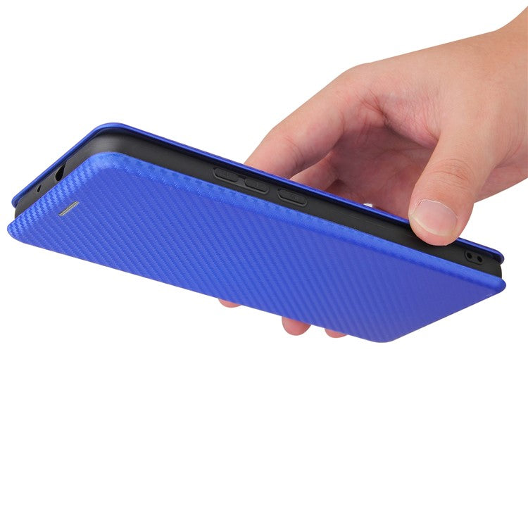 Auto-absorbed Carbon Fiber Leather Case with Card Holder for Motorola Moto G9 Power - Blue