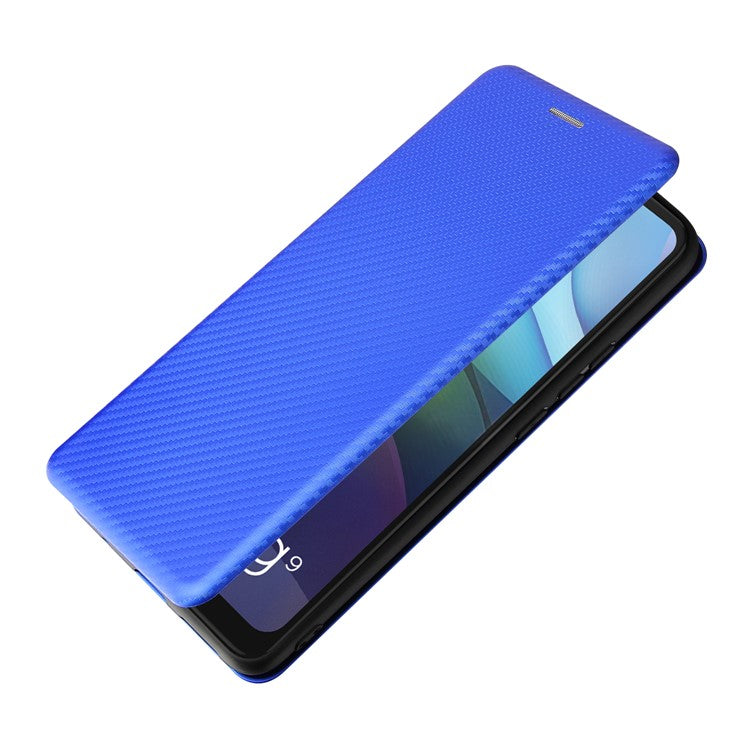 Auto-absorbed Carbon Fiber Leather Case with Card Holder for Motorola Moto G9 Power - Blue