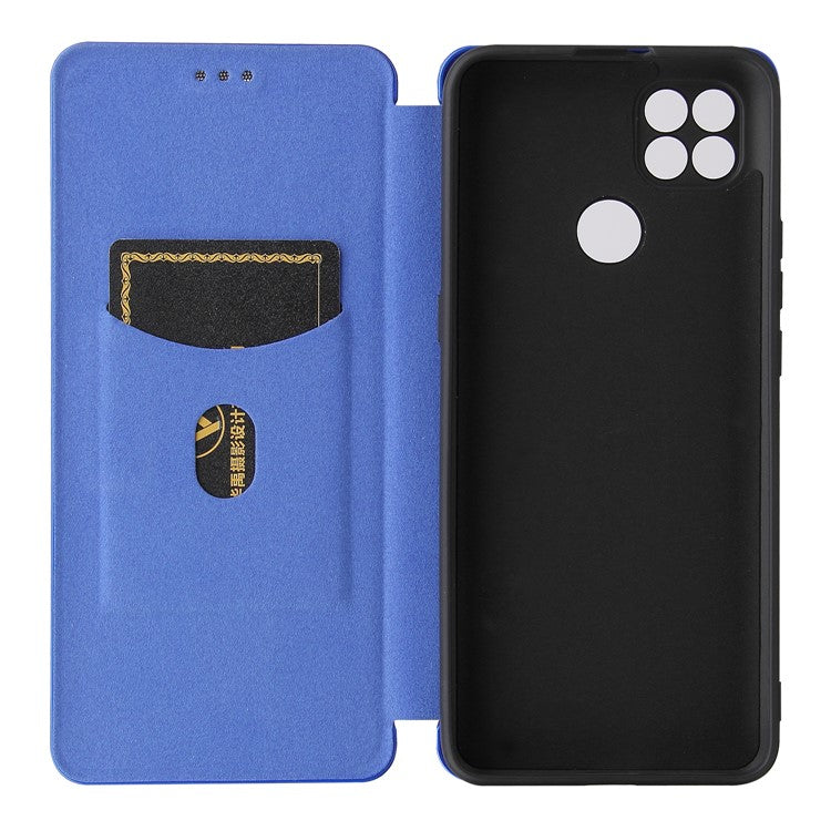Auto-absorbed Carbon Fiber Leather Case with Card Holder for Motorola Moto G9 Power - Blue