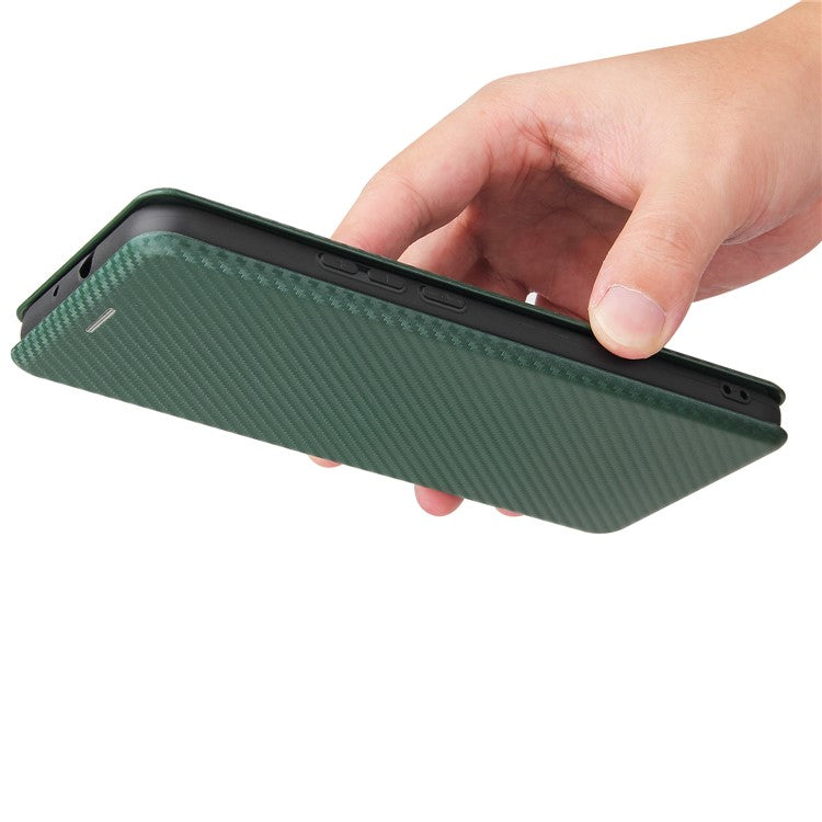 Auto-absorbed Carbon Fiber Leather Case with Card Holder for Motorola Moto G9 Power - Green