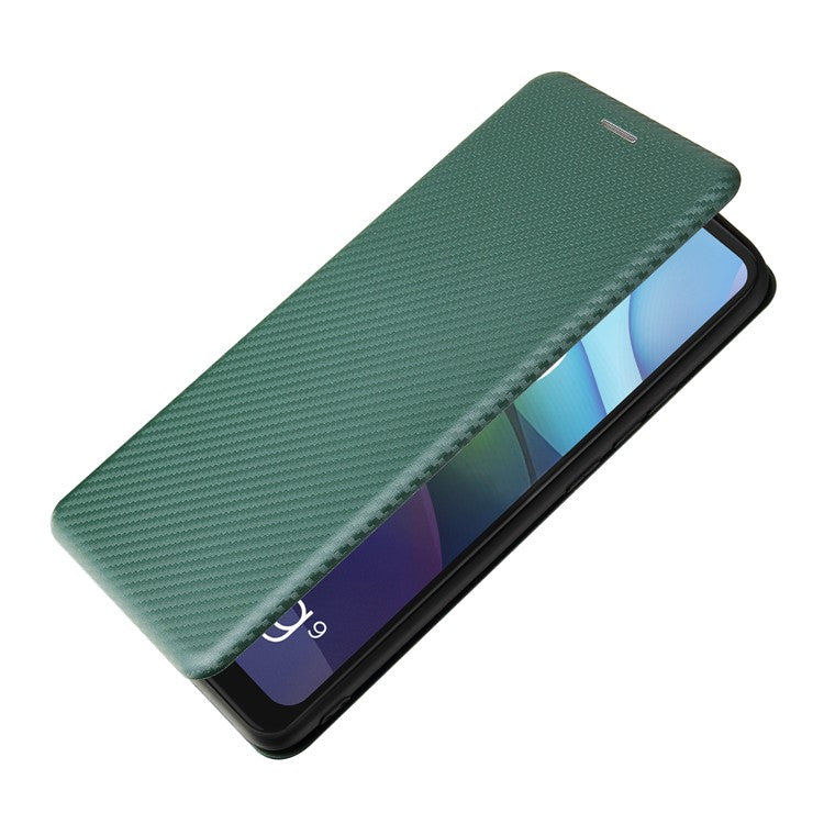 Auto-absorbed Carbon Fiber Leather Case with Card Holder for Motorola Moto G9 Power - Green