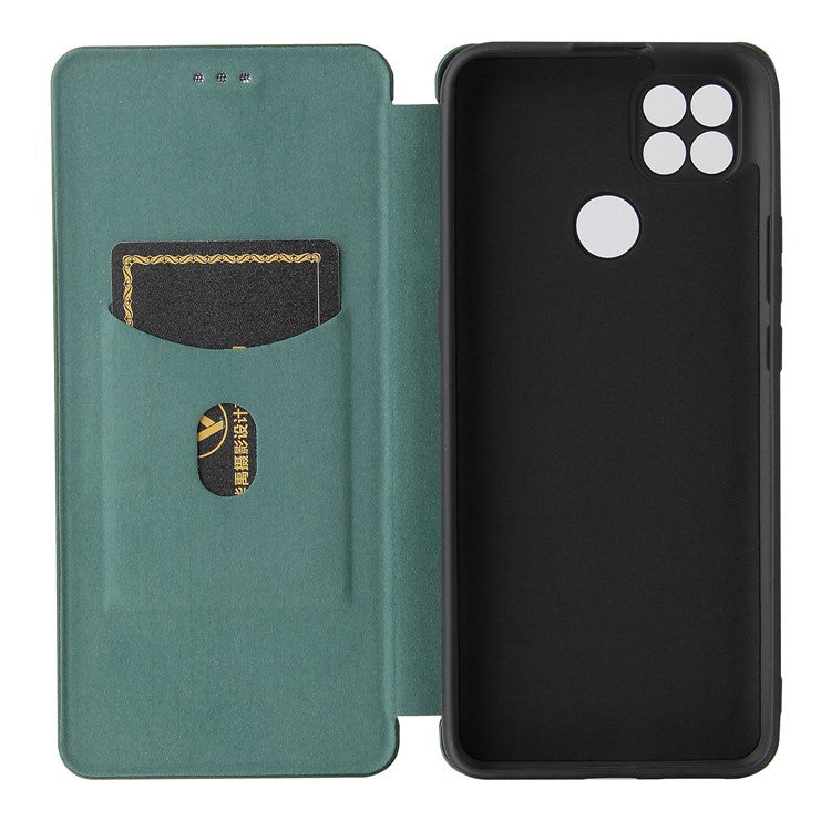 Auto-absorbed Carbon Fiber Leather Case with Card Holder for Motorola Moto G9 Power - Green