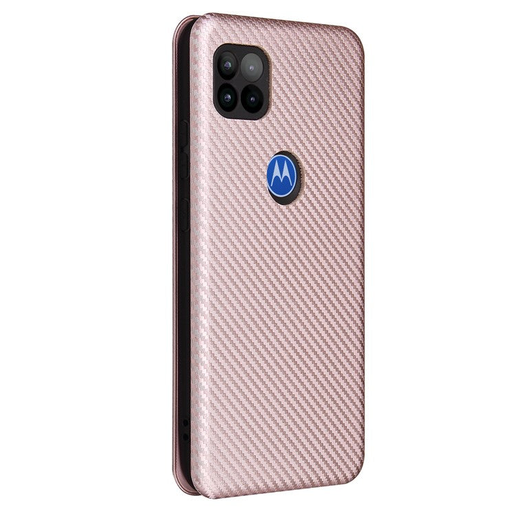 Auto-absorbed Carbon Fiber Leather Cover Case with Card Holder for Motorola Moto G 5G - Pink