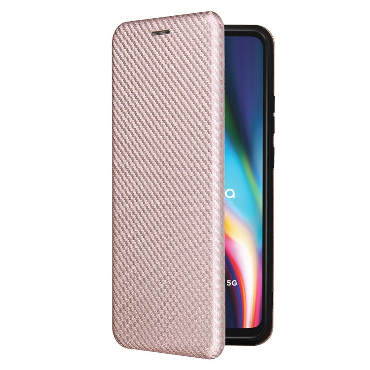 Auto-absorbed Carbon Fiber Leather Cover Case with Card Holder for Motorola Moto G 5G - Pink