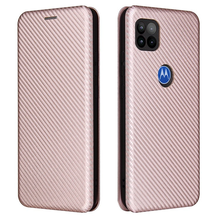 Auto-absorbed Carbon Fiber Leather Cover Case with Card Holder for Motorola Moto G 5G - Pink