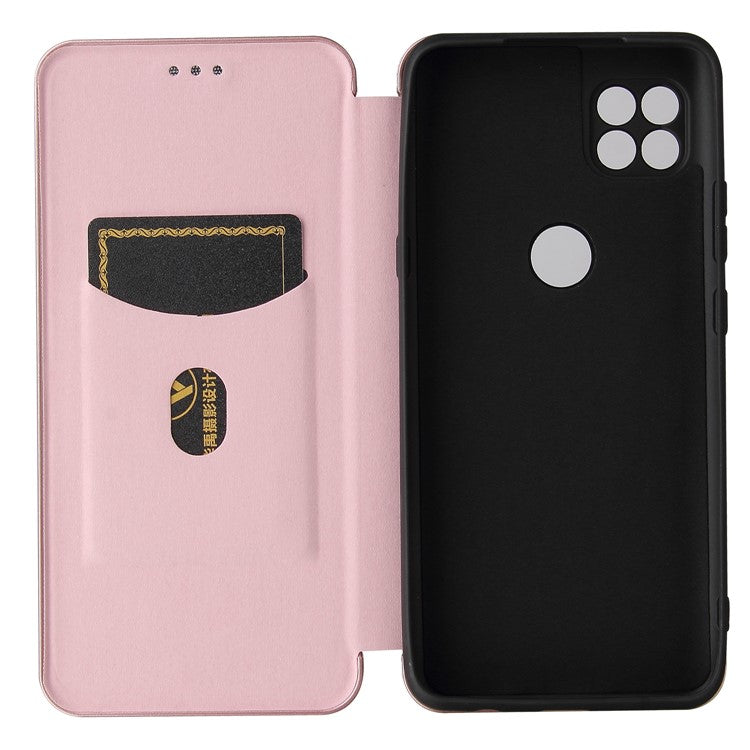 Auto-absorbed Carbon Fiber Leather Cover Case with Card Holder for Motorola Moto G 5G - Pink