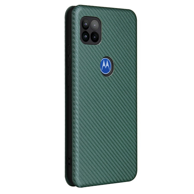 Auto-absorbed Carbon Fiber Leather Cover Case with Card Holder for Motorola Moto G 5G - Green