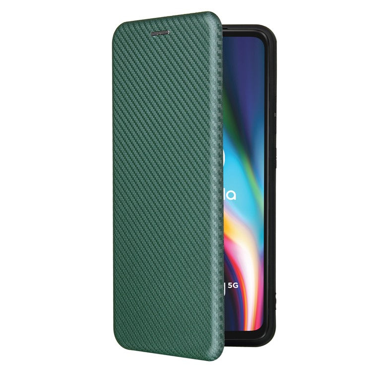 Auto-absorbed Carbon Fiber Leather Cover Case with Card Holder for Motorola Moto G 5G - Green