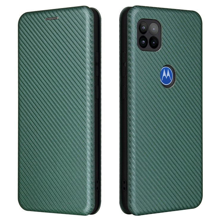 Auto-absorbed Carbon Fiber Leather Cover Case with Card Holder for Motorola Moto G 5G - Green