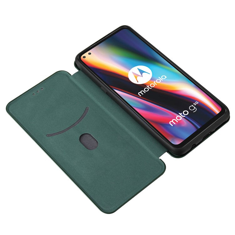 Auto-absorbed Carbon Fiber Leather Cover Case with Card Holder for Motorola Moto G 5G - Green