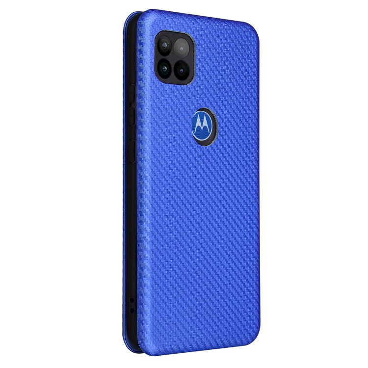 Auto-absorbed Carbon Fiber Leather Cover Case with Card Holder for Motorola Moto G 5G - Blue