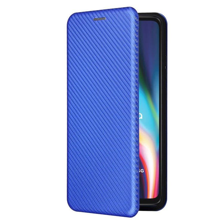 Auto-absorbed Carbon Fiber Leather Cover Case with Card Holder for Motorola Moto G 5G - Blue