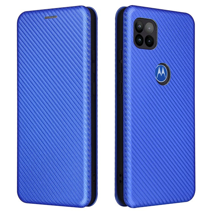Auto-absorbed Carbon Fiber Leather Cover Case with Card Holder for Motorola Moto G 5G - Blue