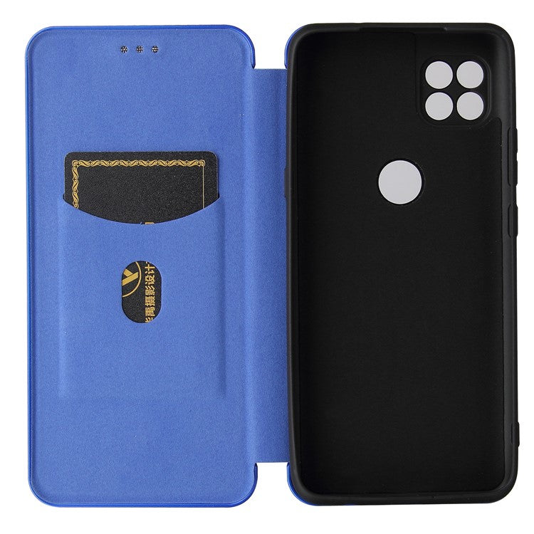 Auto-absorbed Carbon Fiber Leather Cover Case with Card Holder for Motorola Moto G 5G - Blue