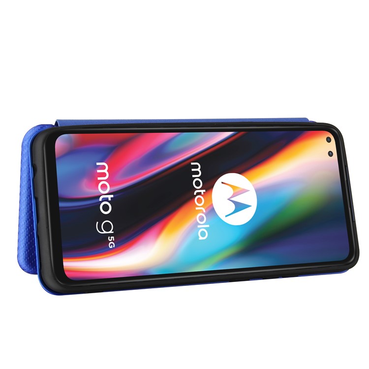 Auto-absorbed Carbon Fiber Leather Cover Case with Card Holder for Motorola Moto G 5G - Blue
