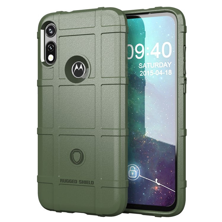 Rugged Shield Thicken TPU Square Grid Texture Phone Cover for Motorola Moto E (2020) - Green