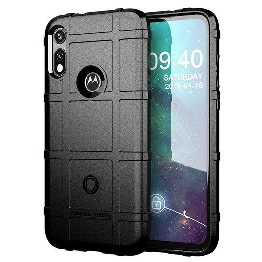 Rugged Shield Thicken TPU Square Grid Texture Phone Cover for Motorola Moto E (2020) - Black