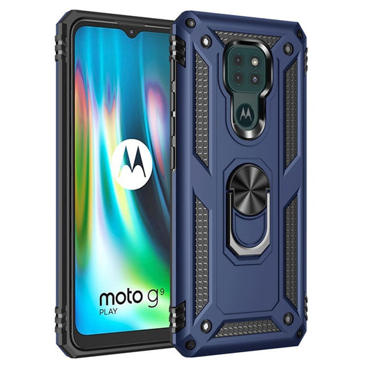 Ring Kickstand Cover for Motorola Moto G9 Play Hybrid PC + TPU Anti-drop Phone Shell - Blue