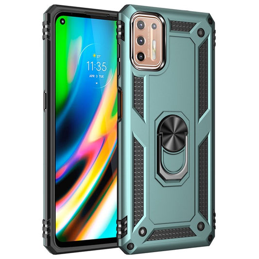 Ring Kickstand Cover for Motorola Moto G9 Plus Hybrid PC + TPU Anti-drop Protective Shell - Dark Green