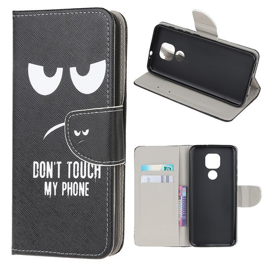 Stand Protector for Motorola Moto E7 Printing Cross Texture Leather Cover - Don‘t Touch My Phone