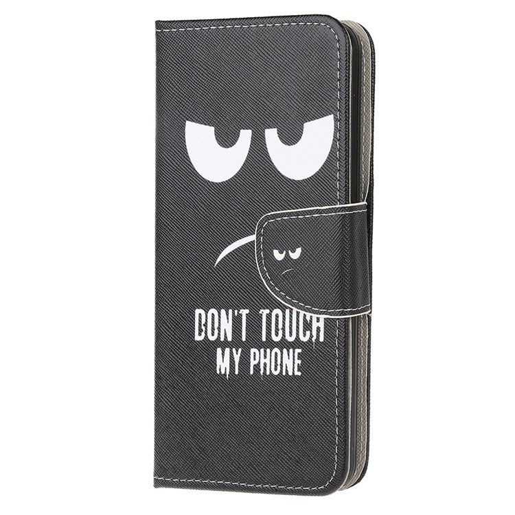 Stand Protector for Motorola Moto E7 Printing Cross Texture Leather Cover - Don‘t Touch My Phone