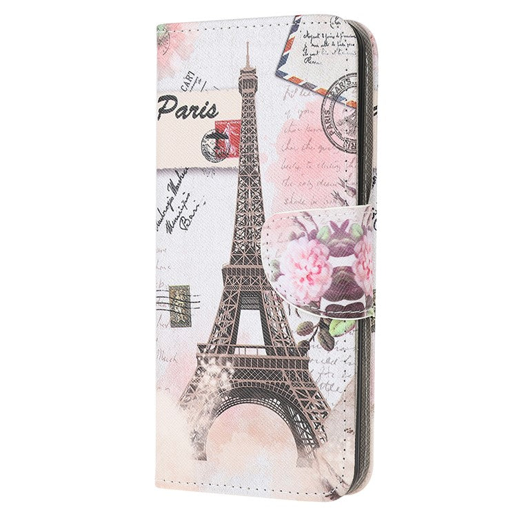 Stand Protector for Motorola Moto E7 Printing Cross Texture Leather Cover - Eiffel Tower