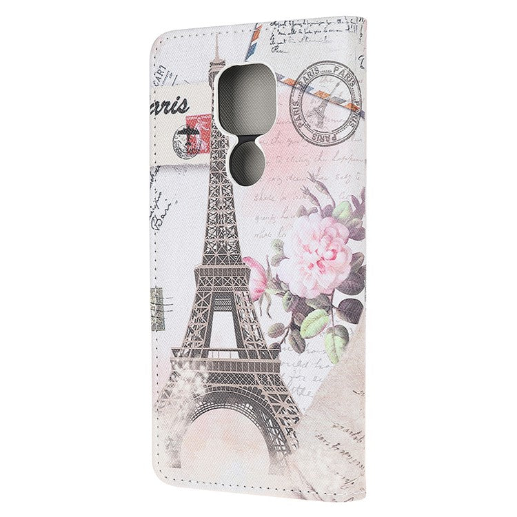 Stand Protector for Motorola Moto E7 Printing Cross Texture Leather Cover - Eiffel Tower