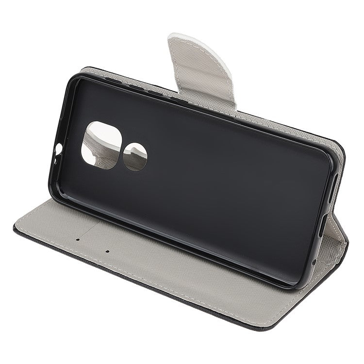 Stand Protector for Motorola Moto E7 Printing Cross Texture Leather Cover - Eiffel Tower
