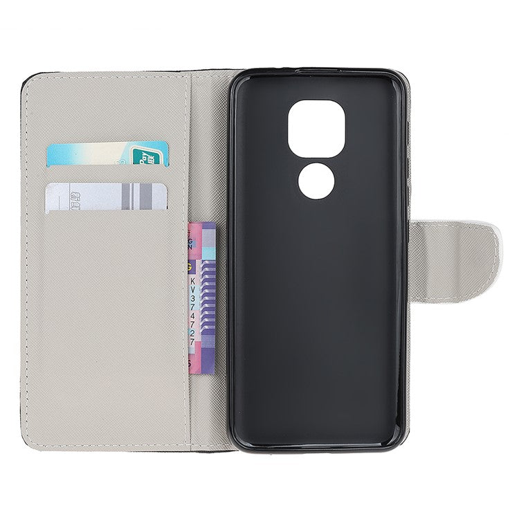 Stand Protector for Motorola Moto E7 Printing Cross Texture Leather Cover - Eiffel Tower
