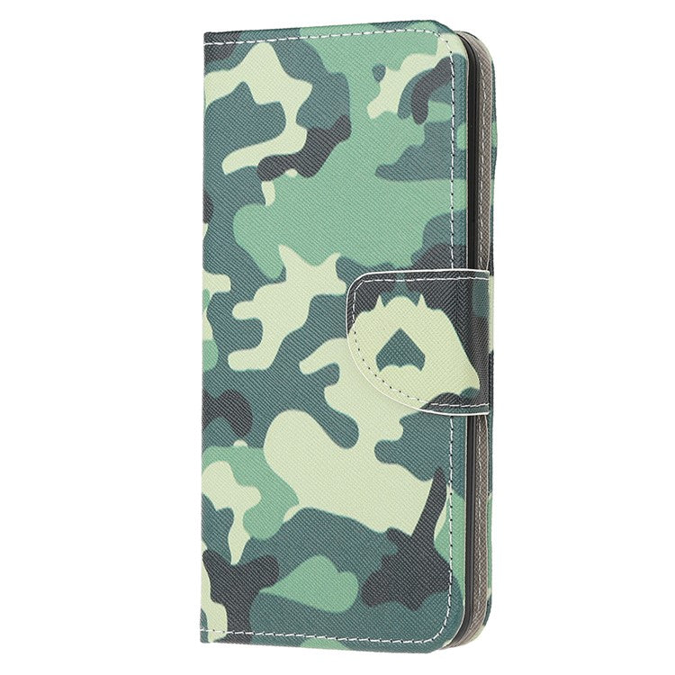 Stand Protector for Motorola Moto E7 Printing Cross Texture Leather Cover - Camouflage Pattern