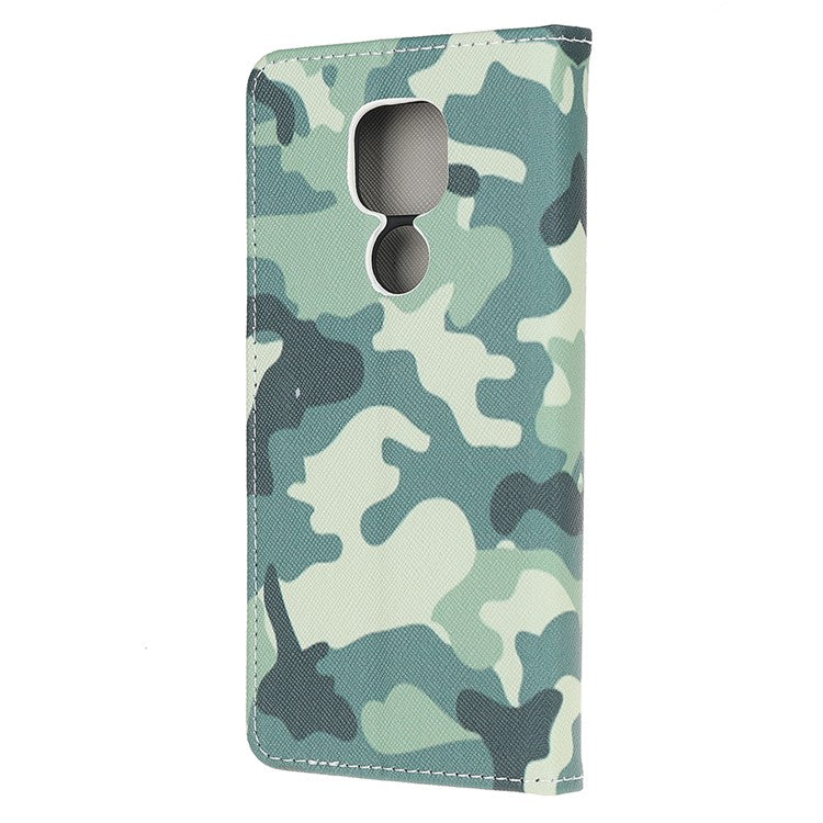 Stand Protector for Motorola Moto E7 Printing Cross Texture Leather Cover - Camouflage Pattern