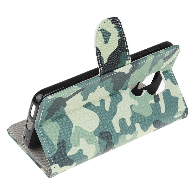 Stand Protector for Motorola Moto E7 Printing Cross Texture Leather Cover - Camouflage Pattern