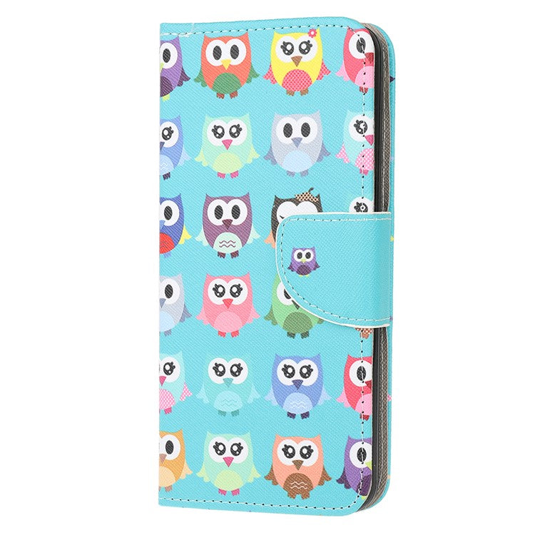 Stand Protector for Motorola Moto E7 Printing Cross Texture Leather Cover - Owls